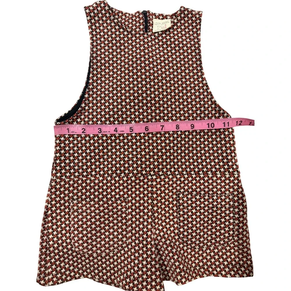 Zara Girls Romper Houndstooth Sleeveless Zip Back 4 Red Black Knit Jumpsuit
